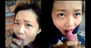 Bồ liếm chuối ở vườn sau nhà
